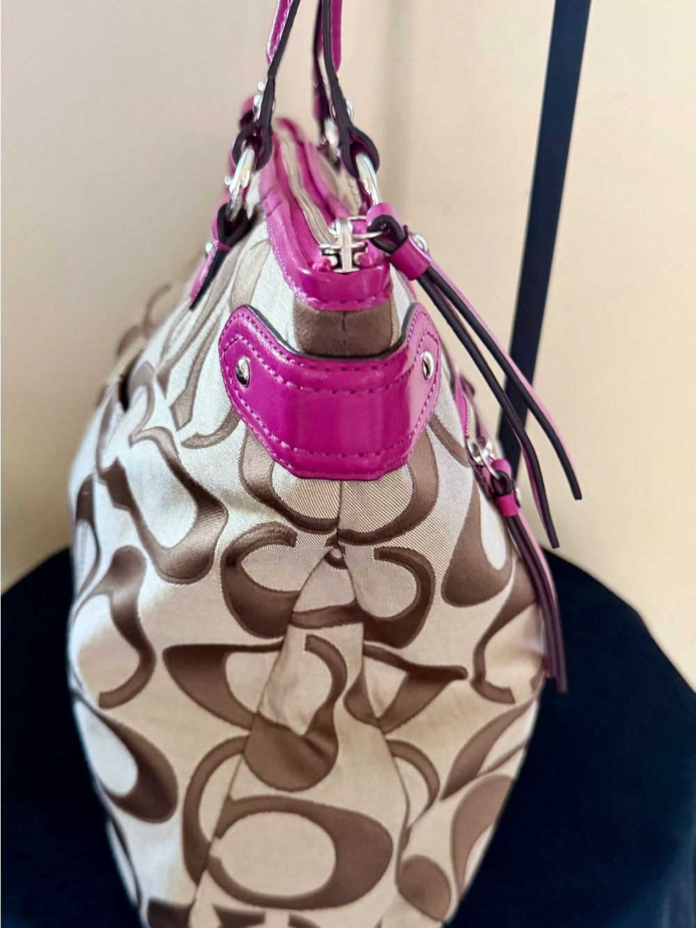 Coach Signature Canvas Tote with Fuchsia Trim - Picture 3 of 7